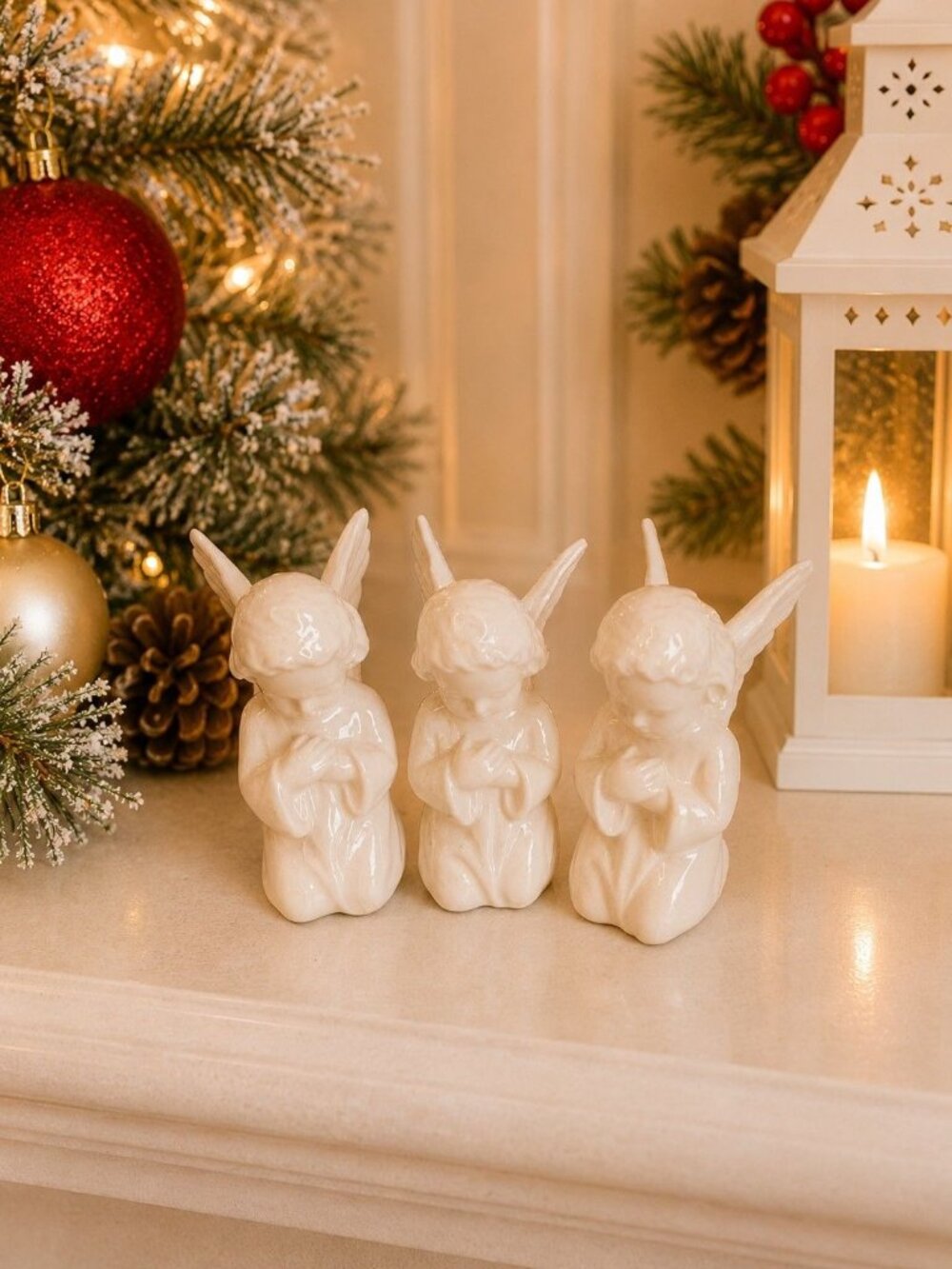Vintage Goebel White Nativity Three Kneeling Angels Set W Germany 1950s 3"
